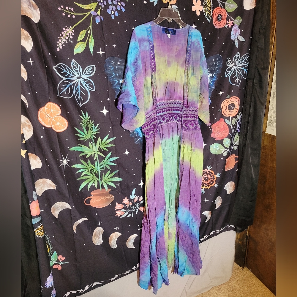 Altered/Tie-Dye Francesca’s Blue Rain Kimono Coverup